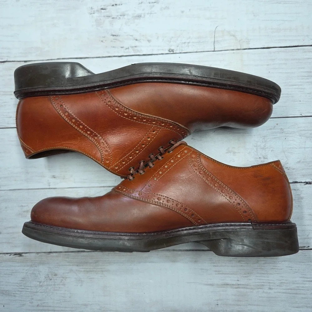 Johnston & Murphy Passport Saddle Oxford Mens 10W Brown Leather Brogue Italy